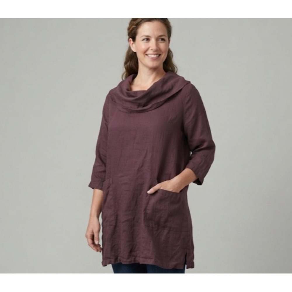 Match Point USA Womens Linen Cowl Neck Tunic Top Plum Burgundy HLT482 Small